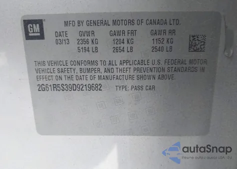 2013 Cadillac Xts Luxury z USA, uszkodzony, nr VIN 2G61R5S39D9219682